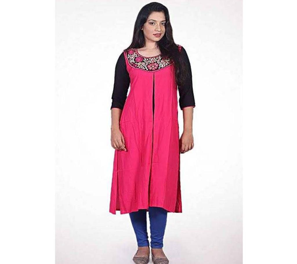 Deep Pink Indian Linen Kurti Long For Women