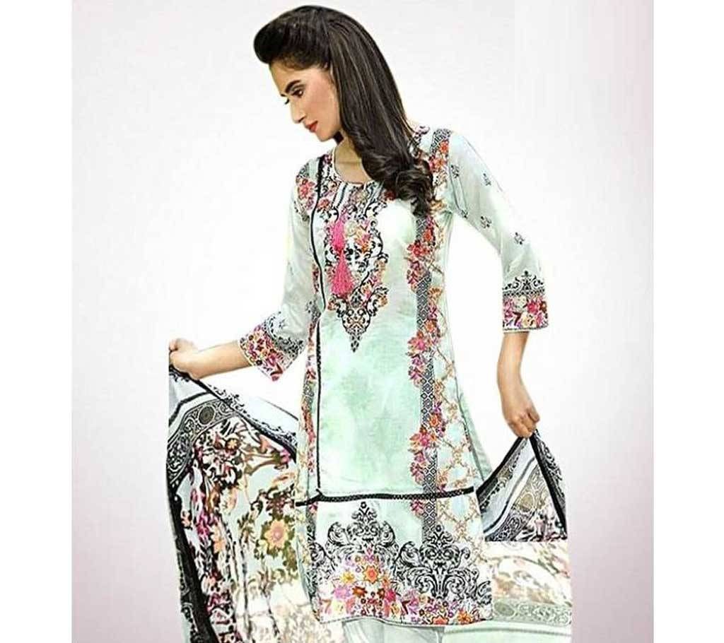 Unstitched Spring Green and Black Indian Cotton Lawn Three Piece