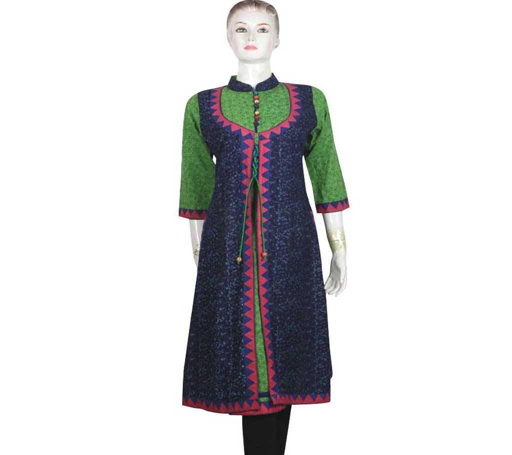 Green and Navy Blue Cotton Kurti for Women