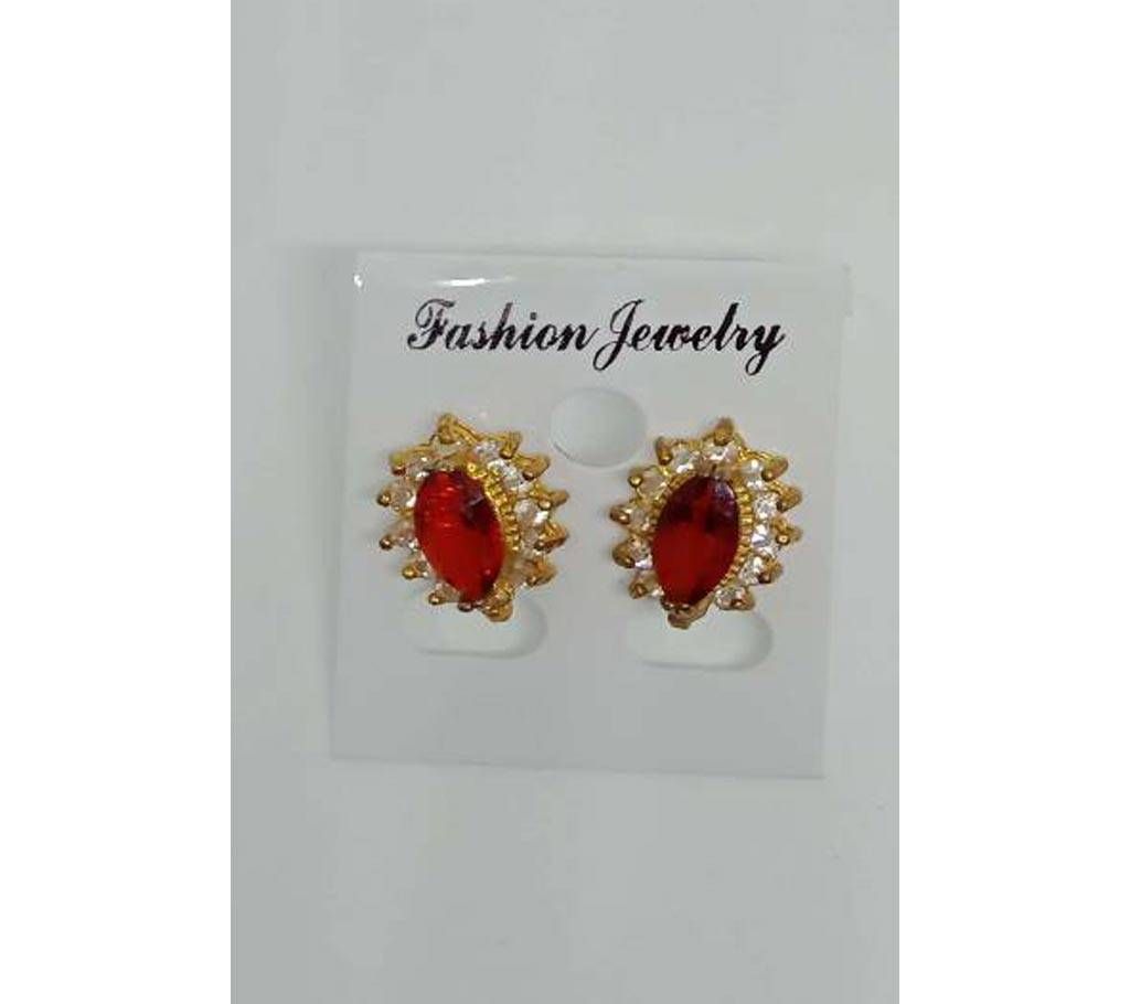 Golden Base Red Stone Earrings 