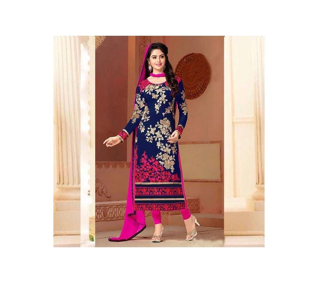 Navy Blue and Pink Unstitched Salwar Kameez For Wo