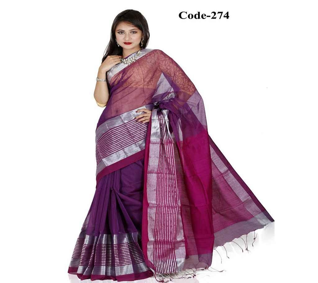 Purple, Magenta & Silver Color Half Silk Sharee