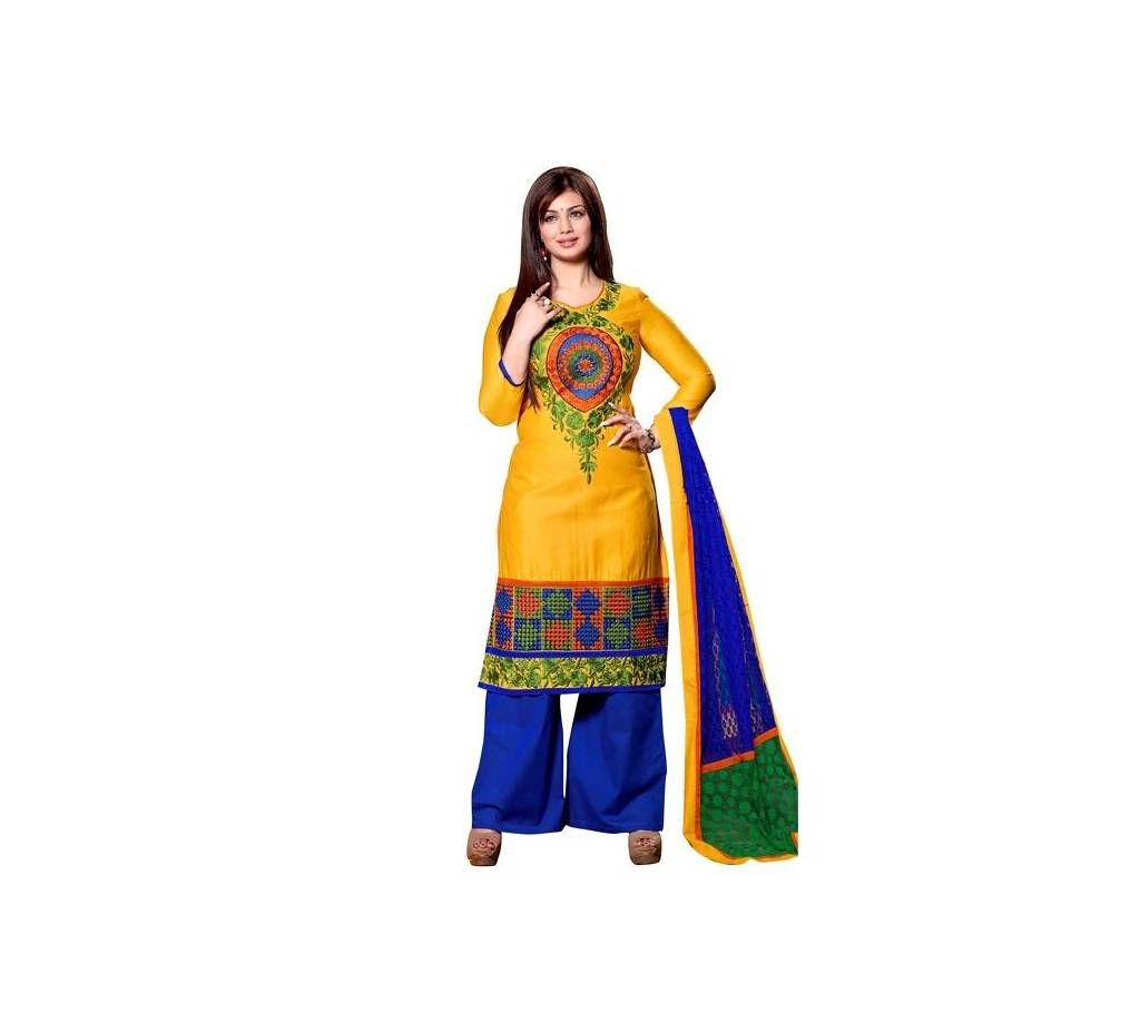 Yellow And Blue Cotton Block Printed Salwar Kameez For Women Copy