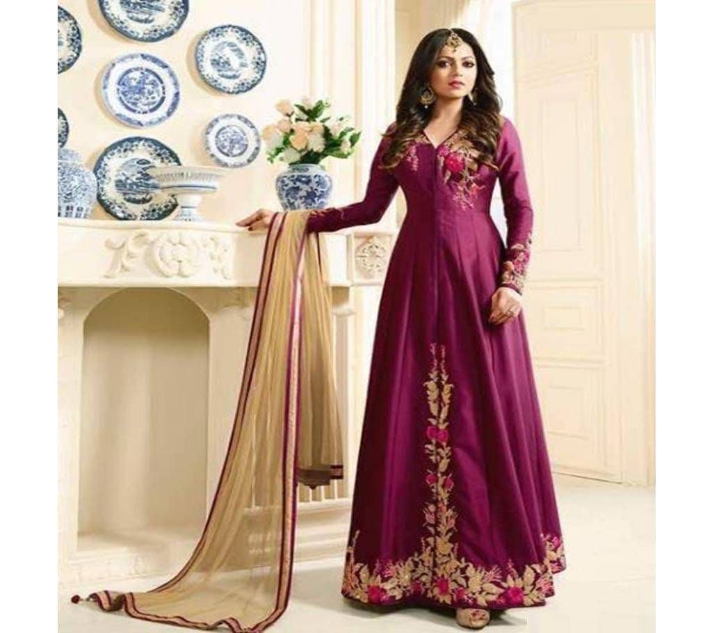 Megenta un-stitched georgette with embroidery party suit - Copy