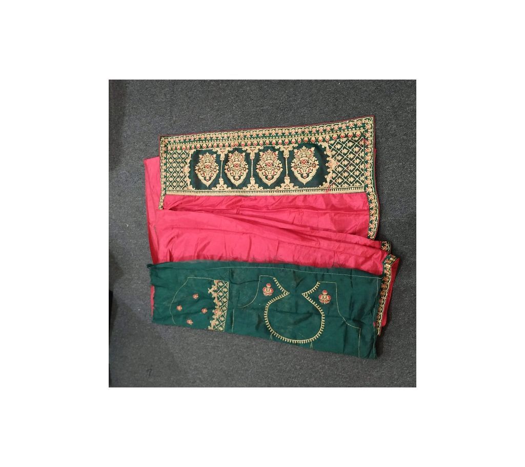 Red Saree with Forestgreen Achol Designer Sana Silk Saree