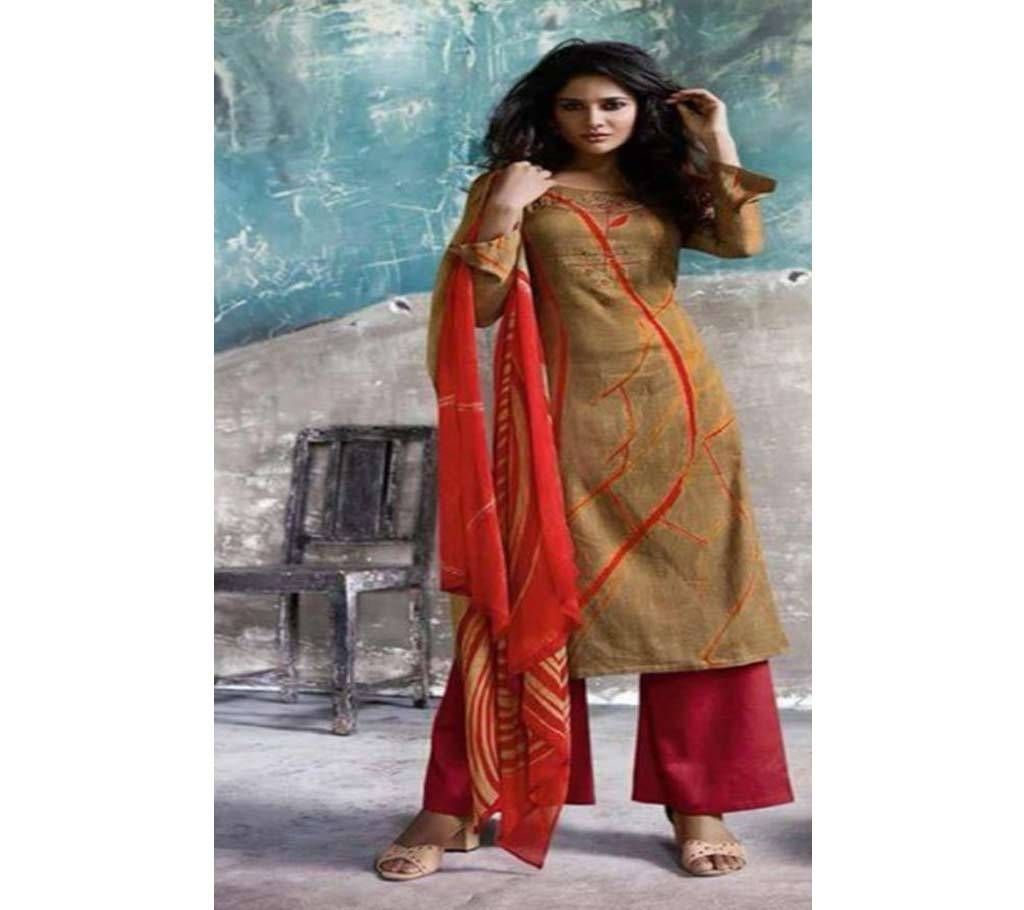 Omtex Omaira  201-B Unstitched Cotton satin Suit