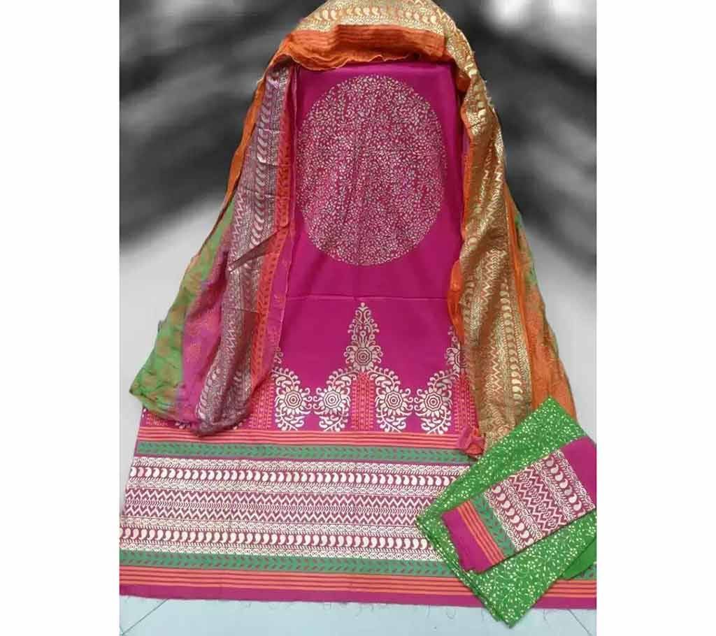Un stitched cotton screen printed dress 
