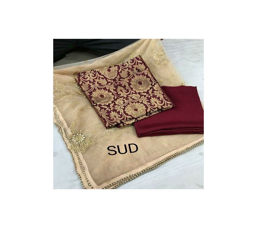 Banarasi Brocade Dress-  Maroon & Golden Combined Color