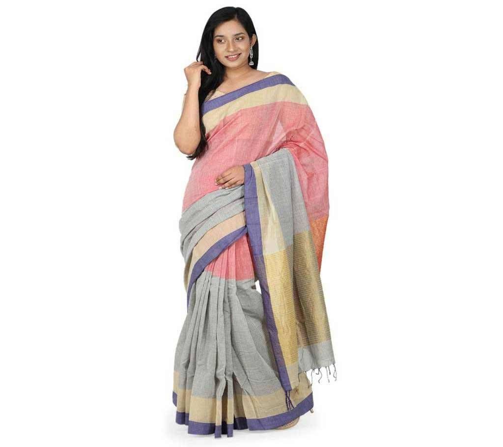 Maroon Ash Handloom Cotton Saree