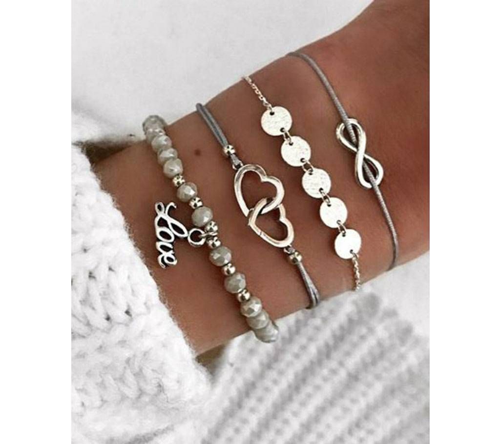 4 Pieces Bracelet Set For Women - Silver