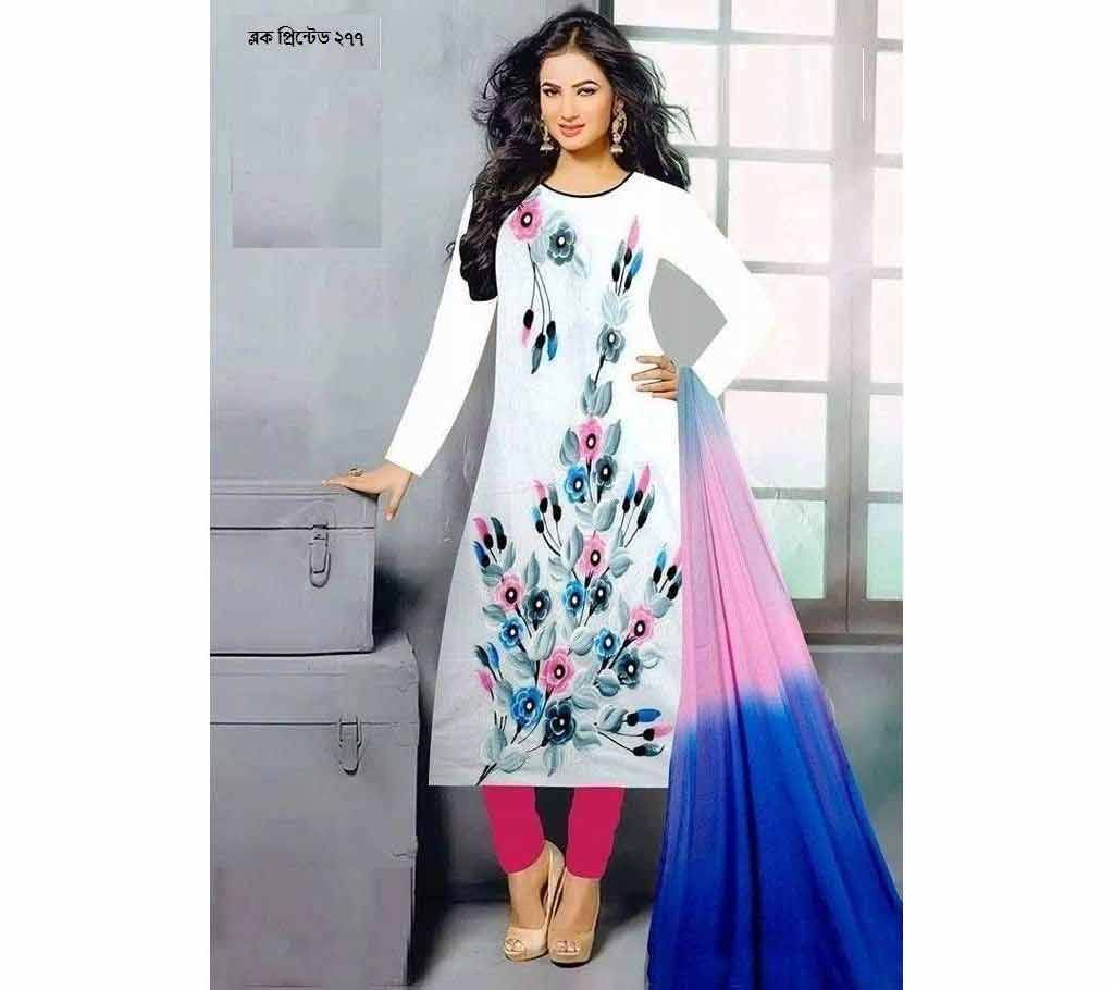 unstiched block printed cotton replica three pcs salwar kameez seblock-277