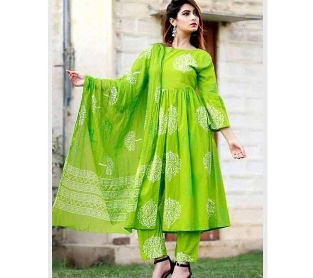  Light Green Block Printed Salwar Kameez For Women-free size