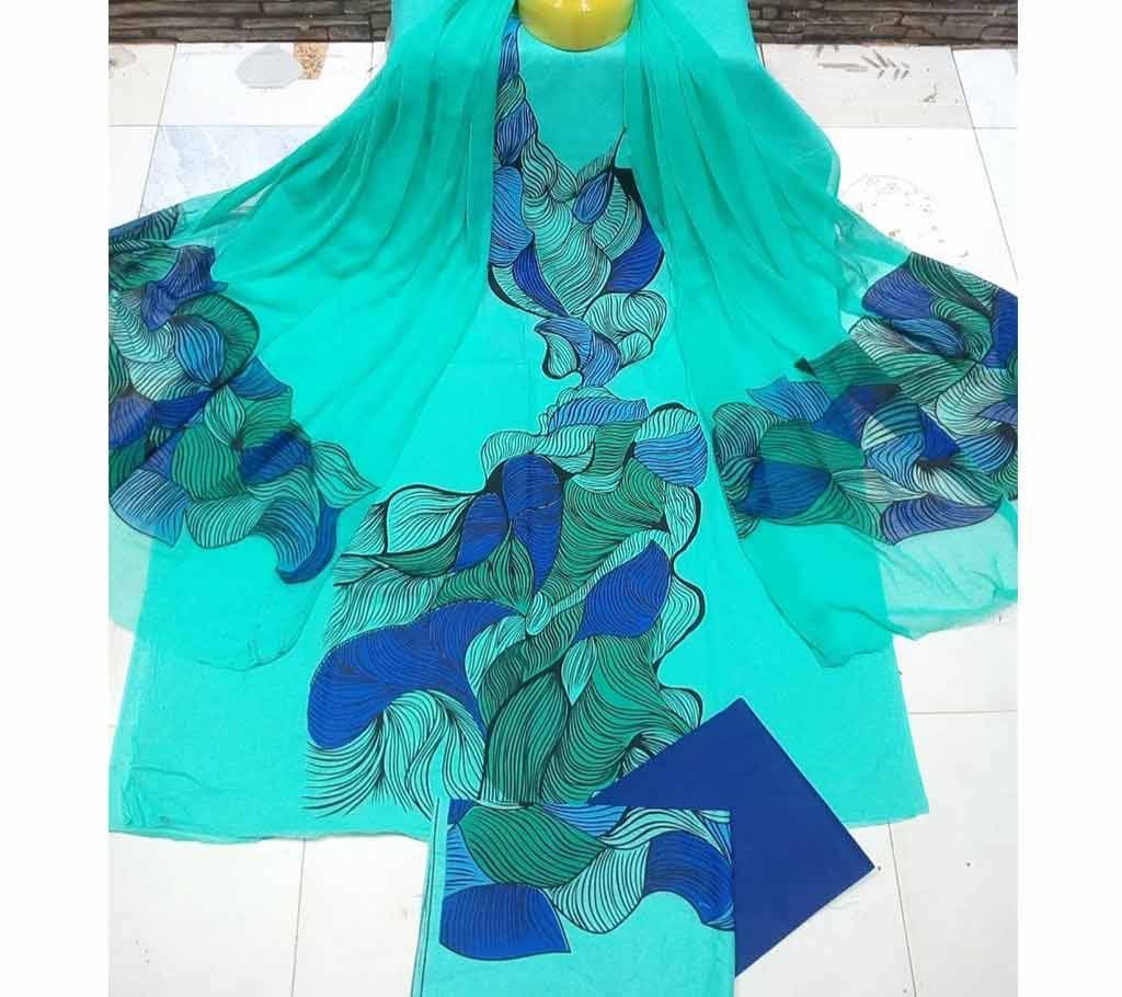 Deshi Cotton Unstitched Joypuri Screen Printed 3Pcs - H13 - MHG