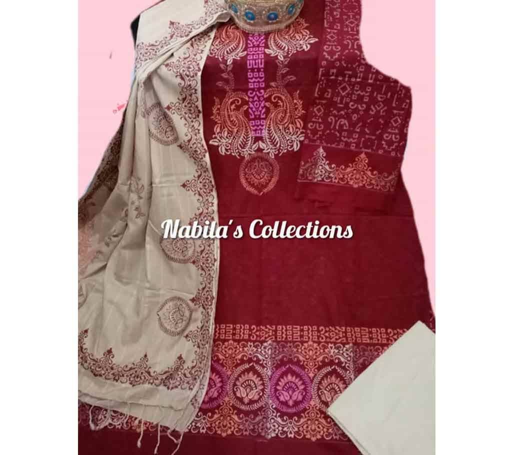 Unstitched Block Printed Three-Piece 04