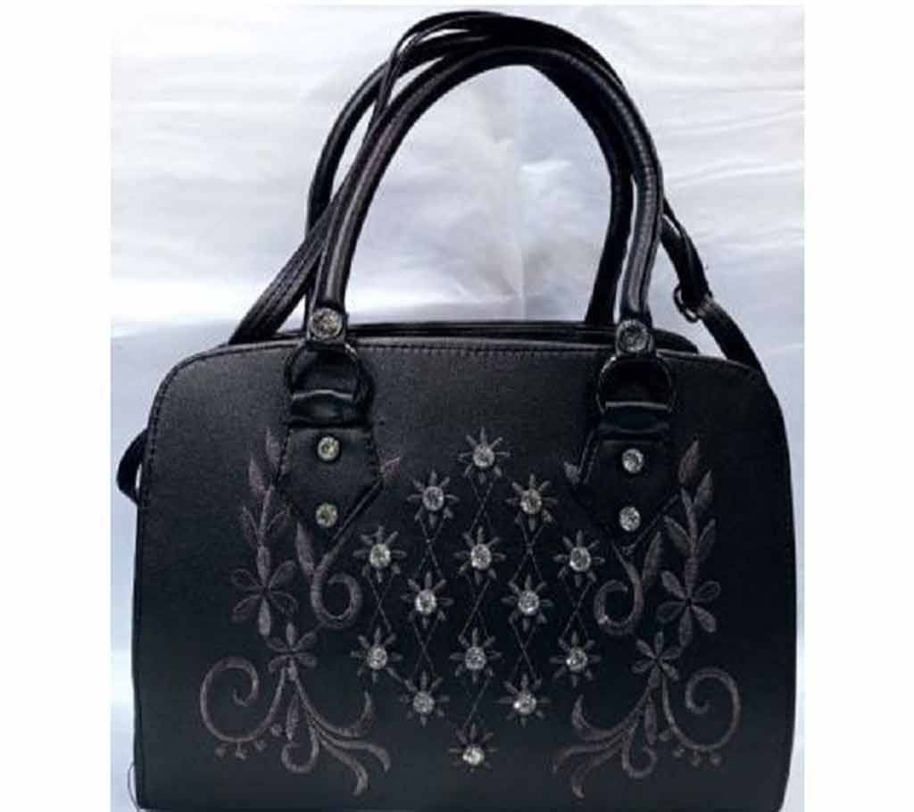 Stone Design Ladies Hand Bag-
Black 