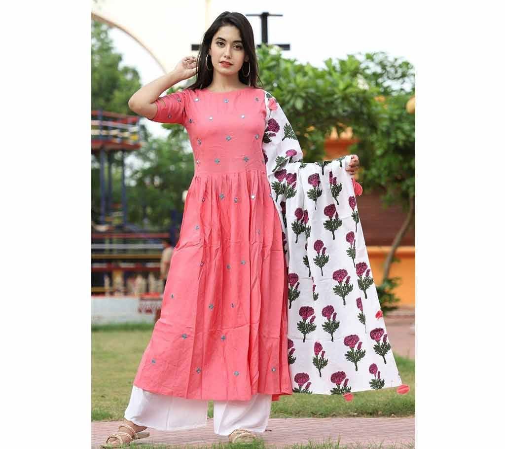 Womens Unstiched Cotton three piece