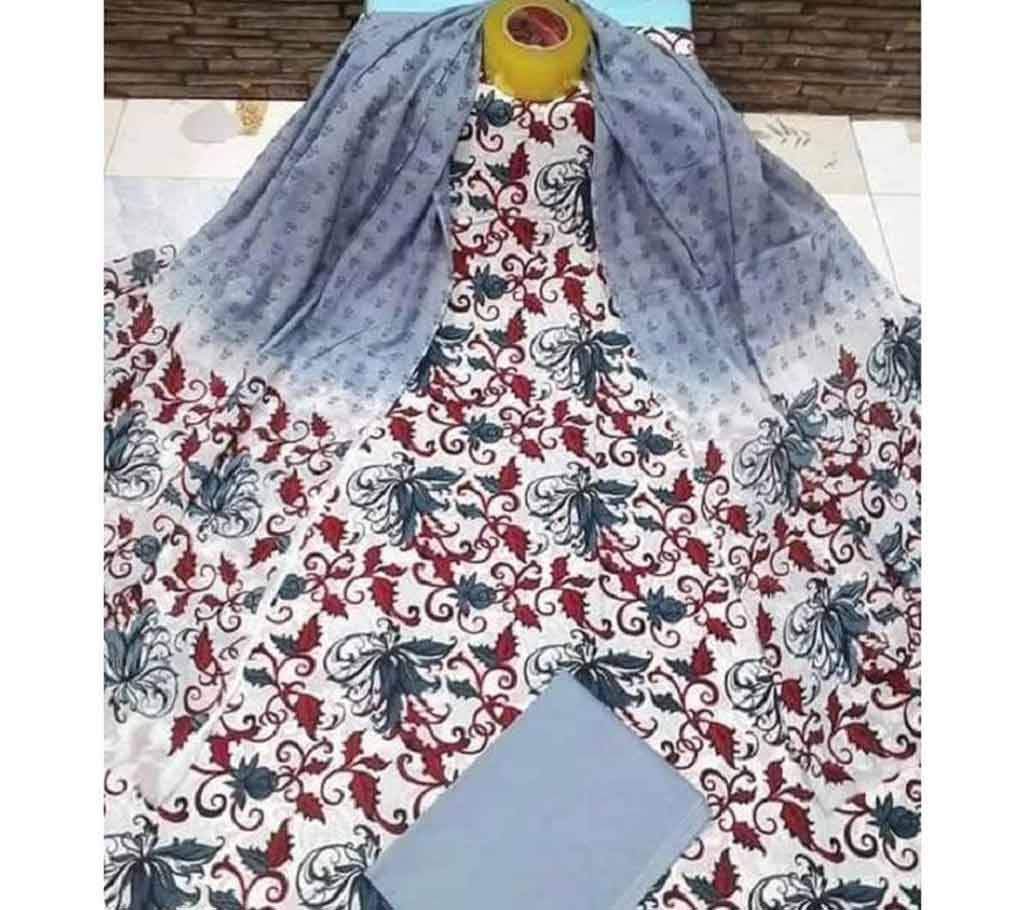 Unstitched Joypuri Cotton 3piece Ash