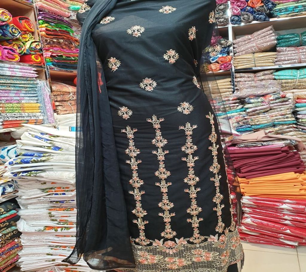 High Fabric Embroidered Cotton Net Unstitched 3 Piece(With inner)-N14