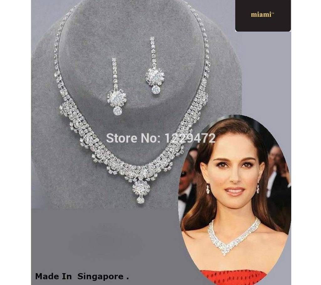Diamante Crystal Necklace Earrings Set Wedding