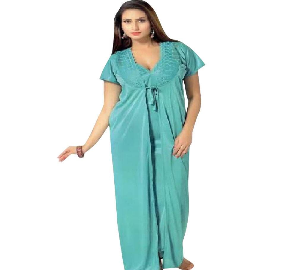 Salmon Night Dress For Ladies - Sky Blue (2 Part)