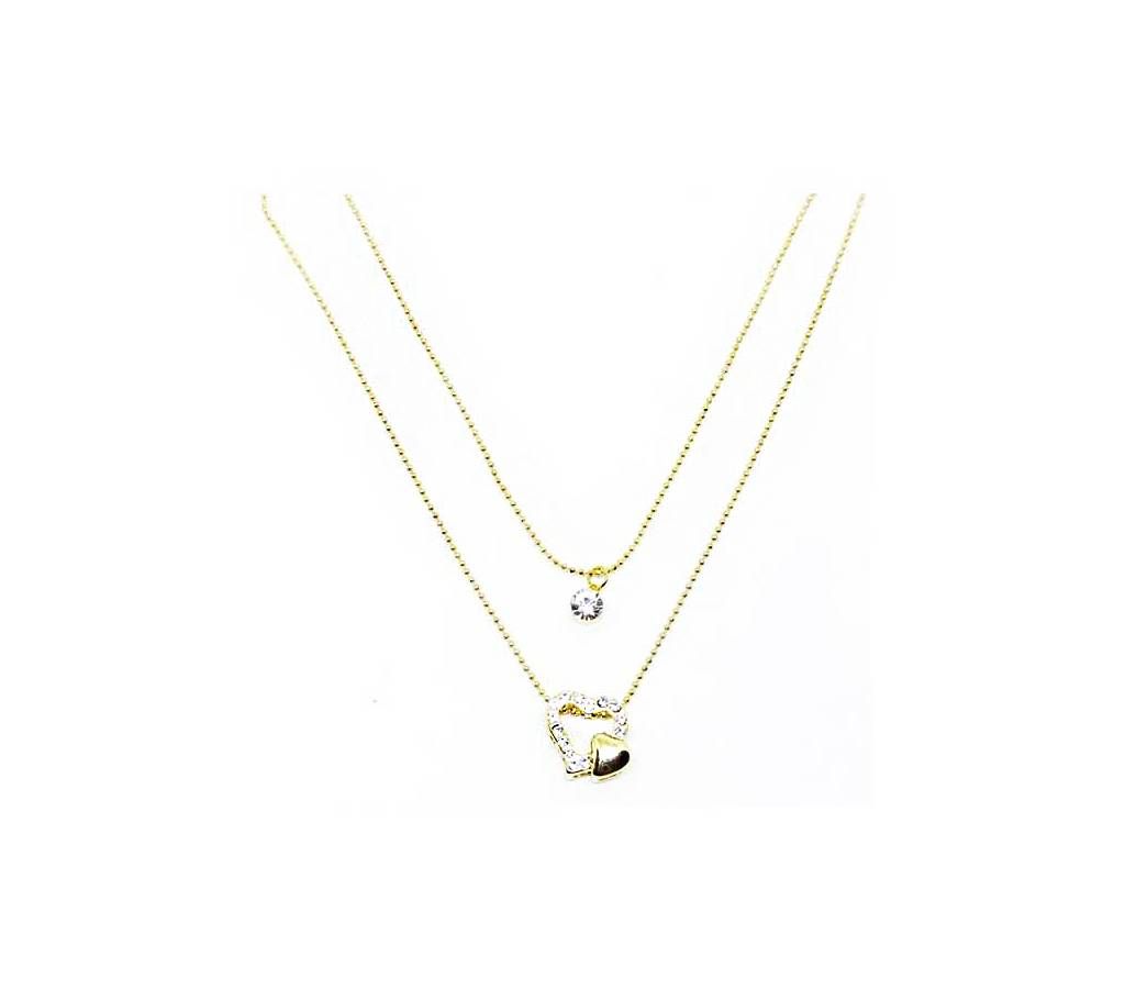 Love Shape Golden Color White Stone Pendant - EC05