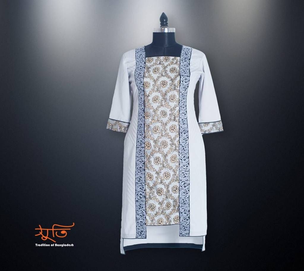 Ash Color Embroidered Linen Kurti With Karchupi Work