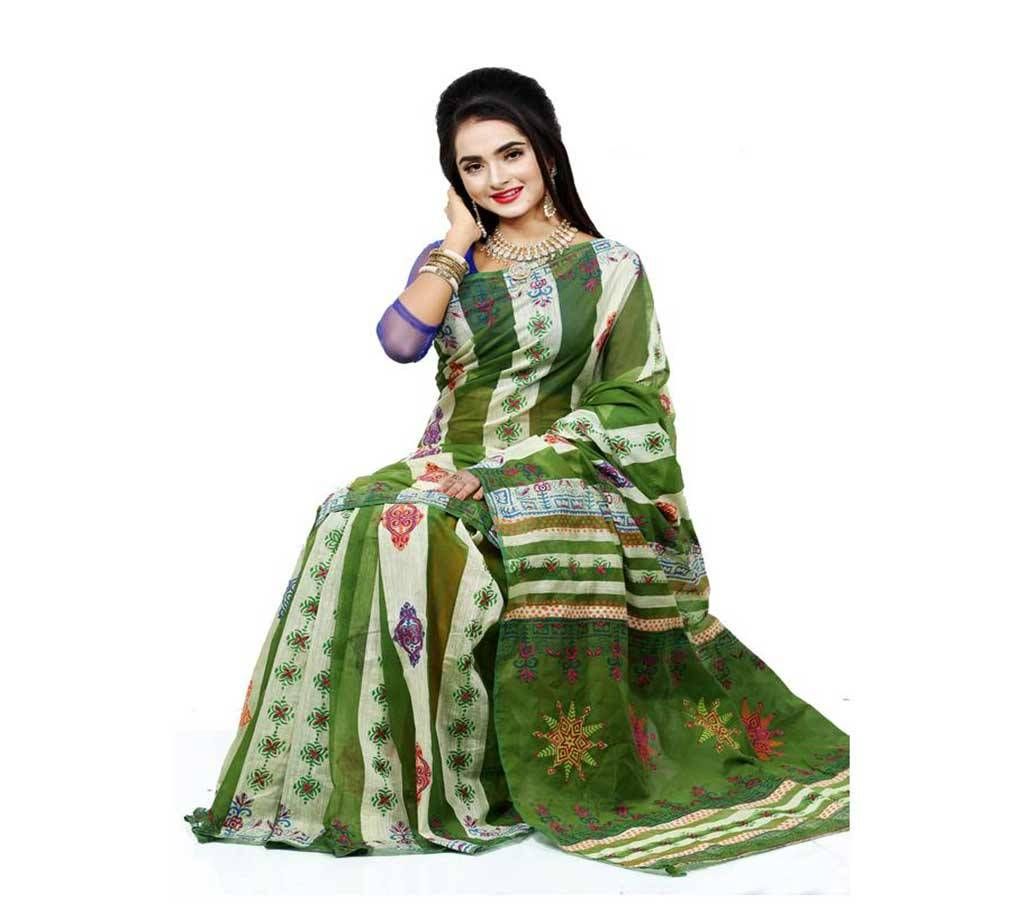 Pure Andy Silk With Hand Block & Hand Embroidery Saree