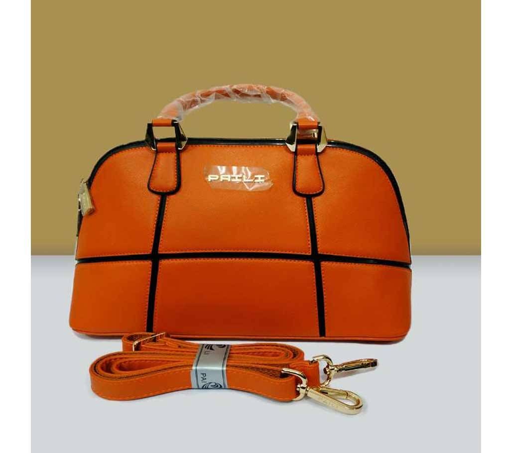 SPACIOUS ORANGE COLOR ARTIFICIAL LEATHER WOMEN HANDBAG