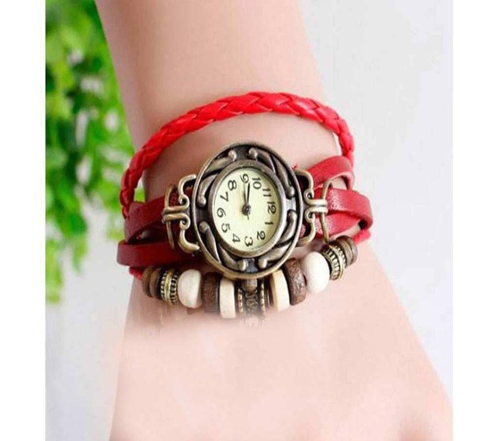 Ladies Antic Design Bracelet Type Wrist Watch - RED