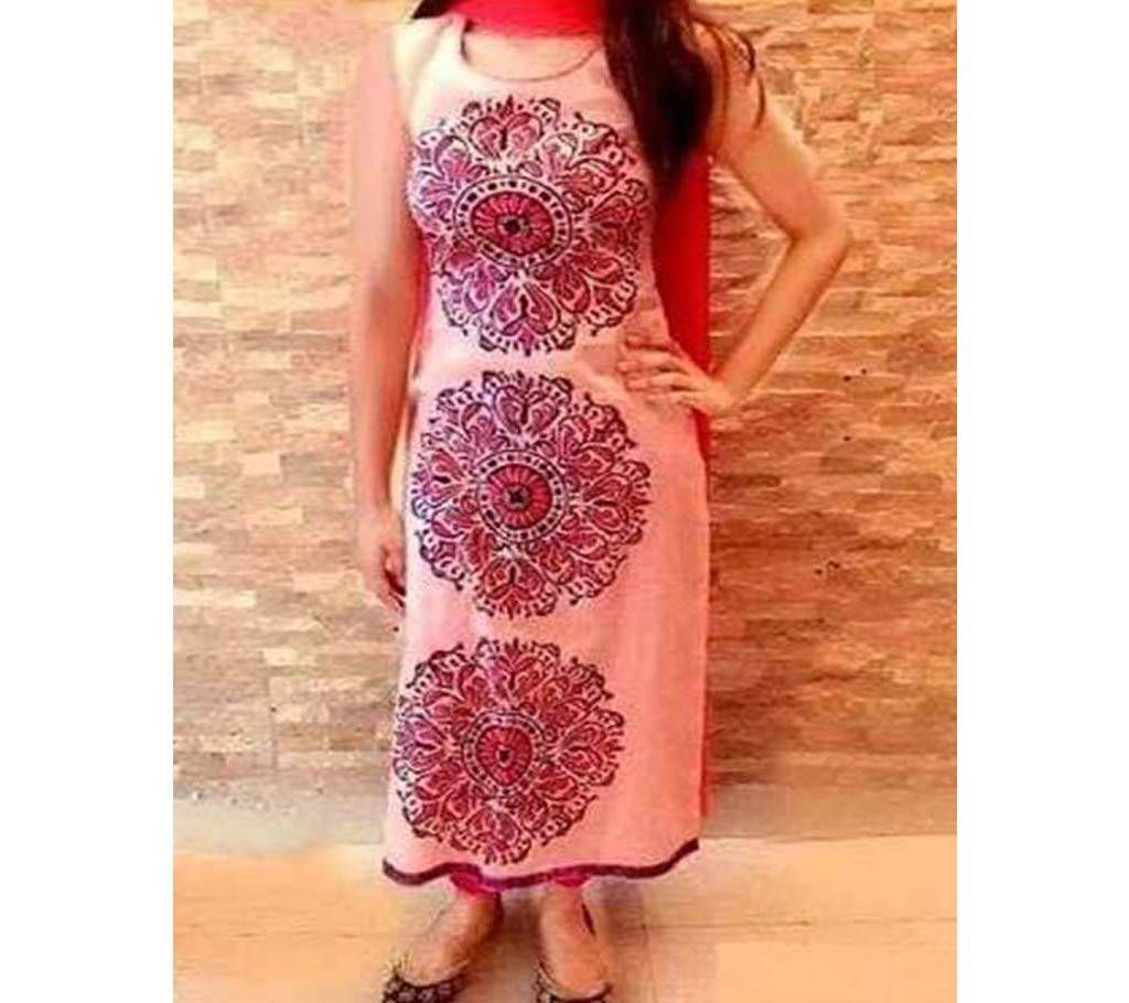 Un-stitched skin printed cotton salwar kameez
