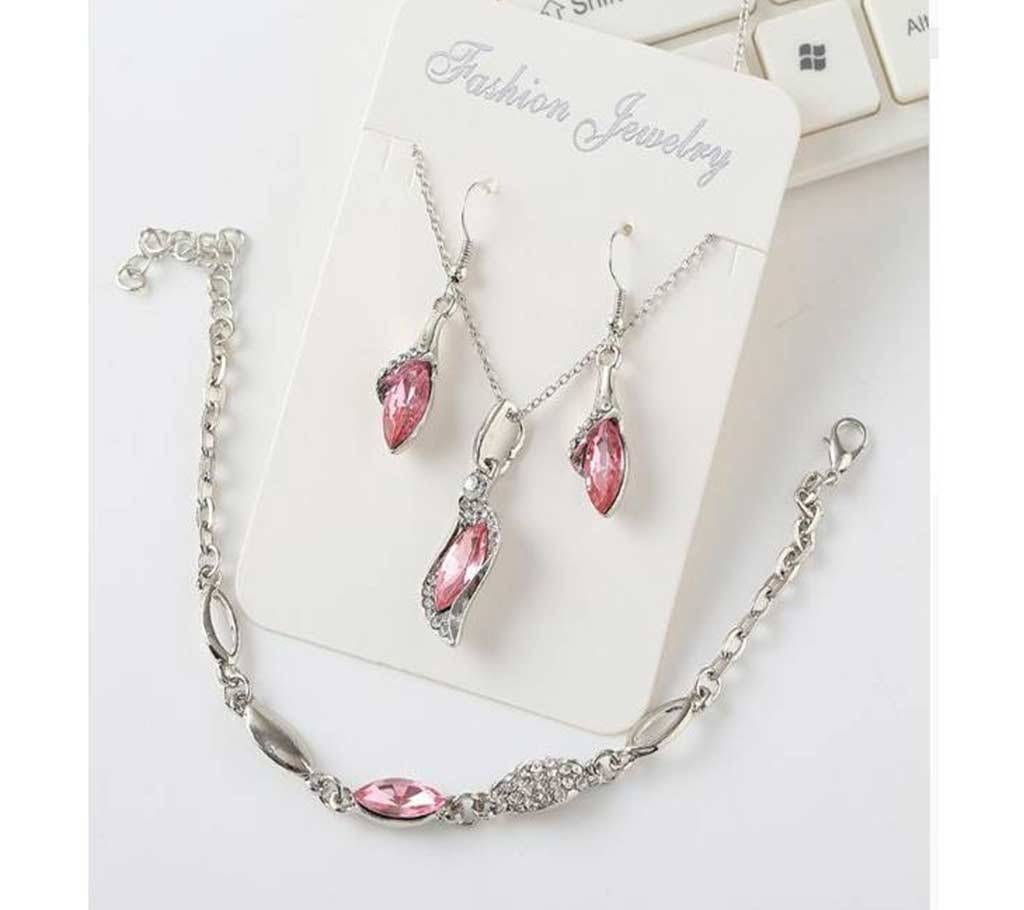 Crystal Long Chain Pendant Necklace Earrings Set Luxury Wedding Jewelry Set