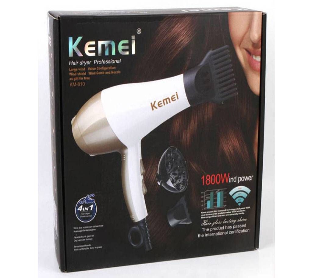 Kemei KM-810 Ladies Hair Dryer 4 In 1 - White and Golden