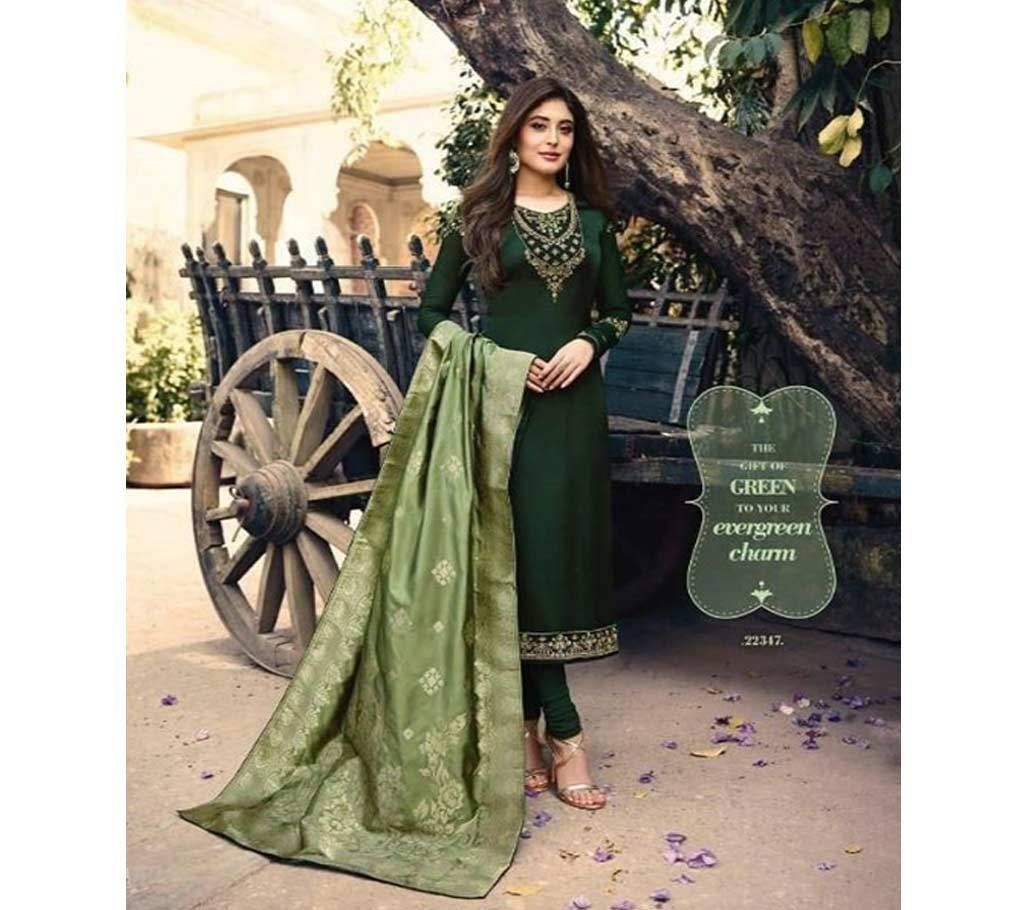 Fiona Kritika Jacquard Vol-6 22347 Dark Forest Green with Lime Green Dupatta 3pc