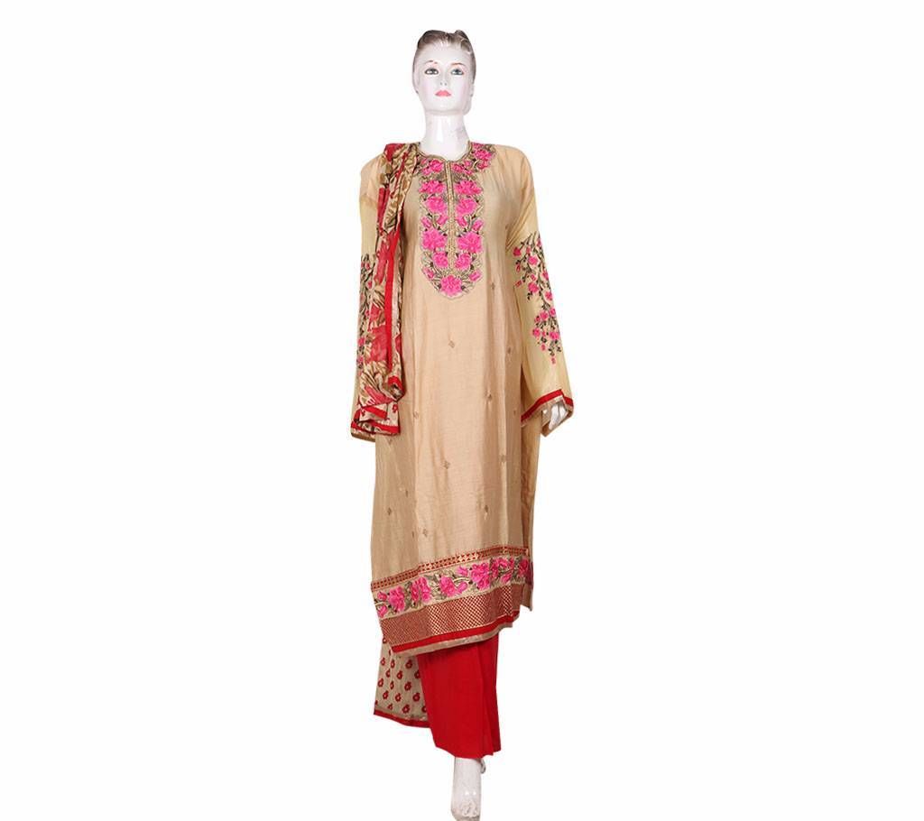 metallic and cotton thread un stitched cotton three piece 