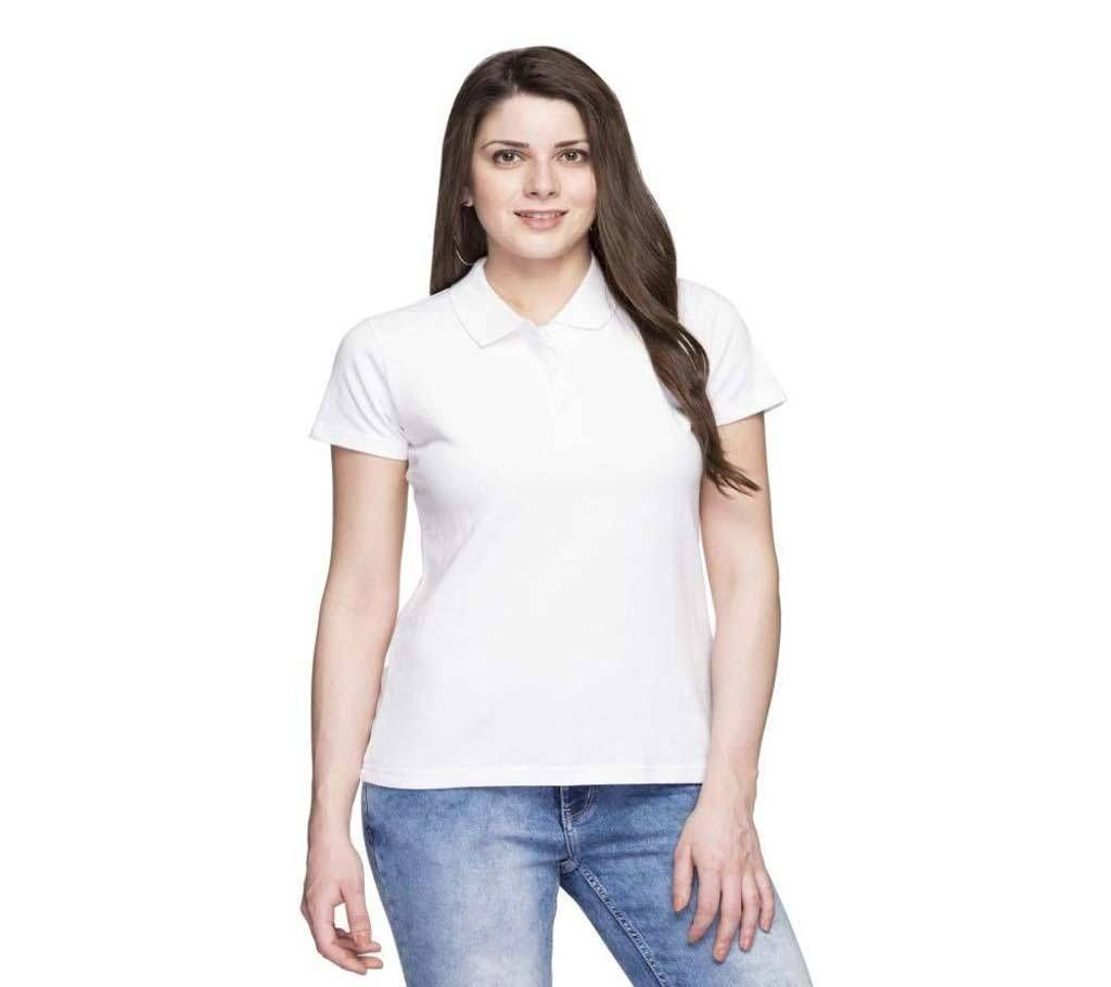 Womens Solid Color Polo-Shirt