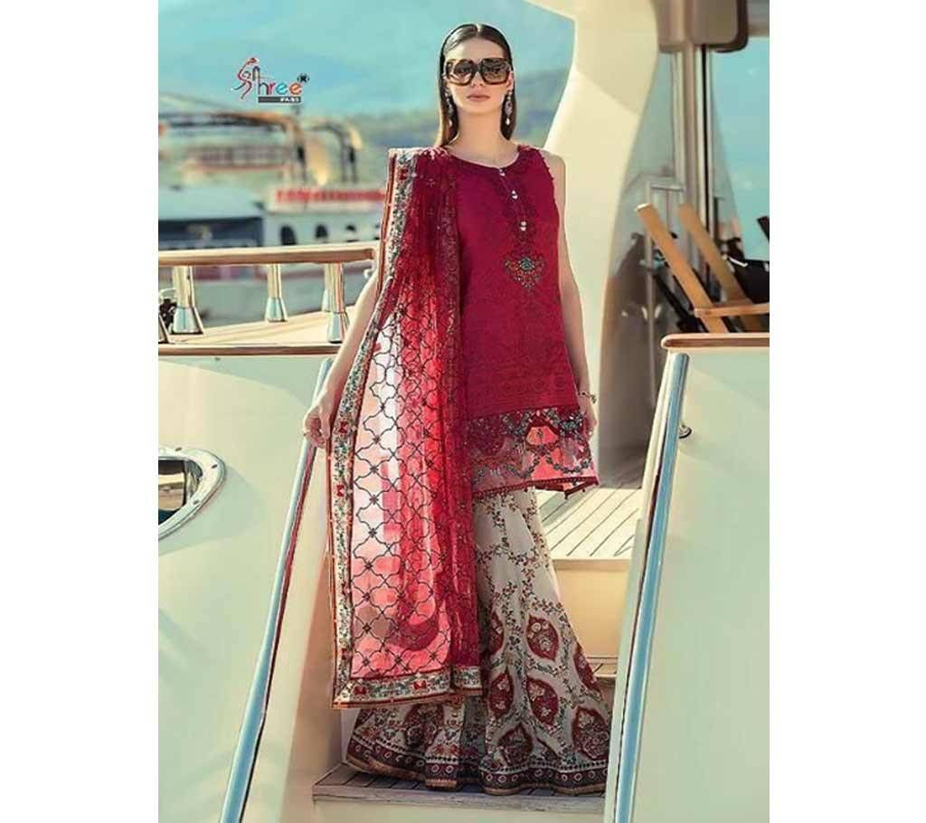 Mariya B Lawn Spring Summer 19 - 1611 - Maroon Cambric Cotton Unstitched 3Pcs