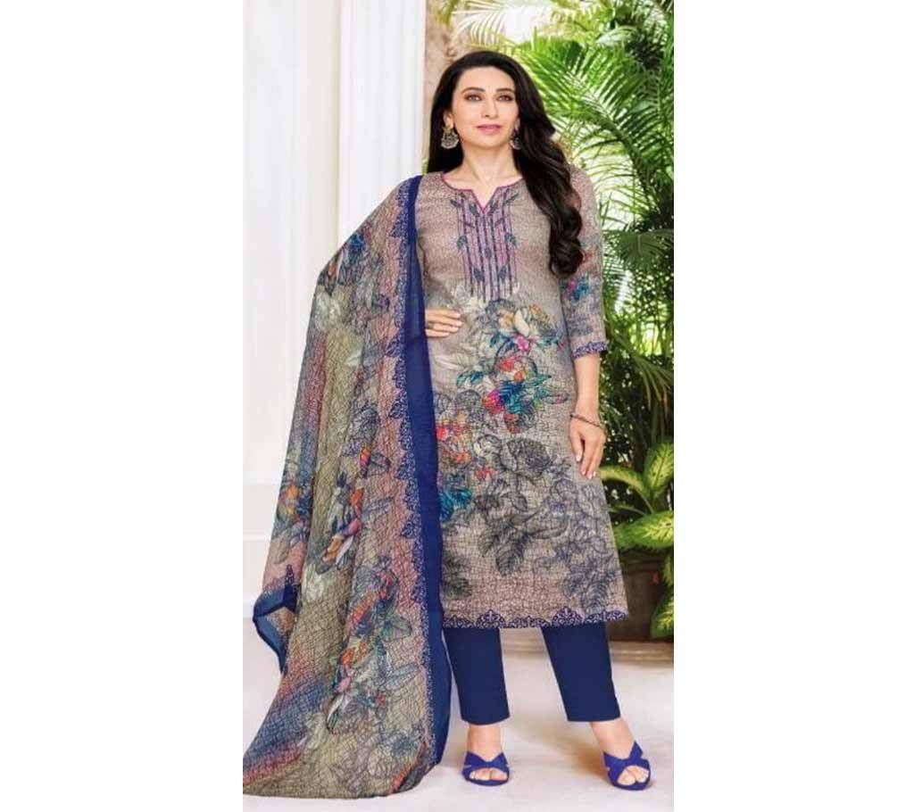 Unstitched Cotton Self Embroidery Indian 3pcs Selwar Kamez - Copy