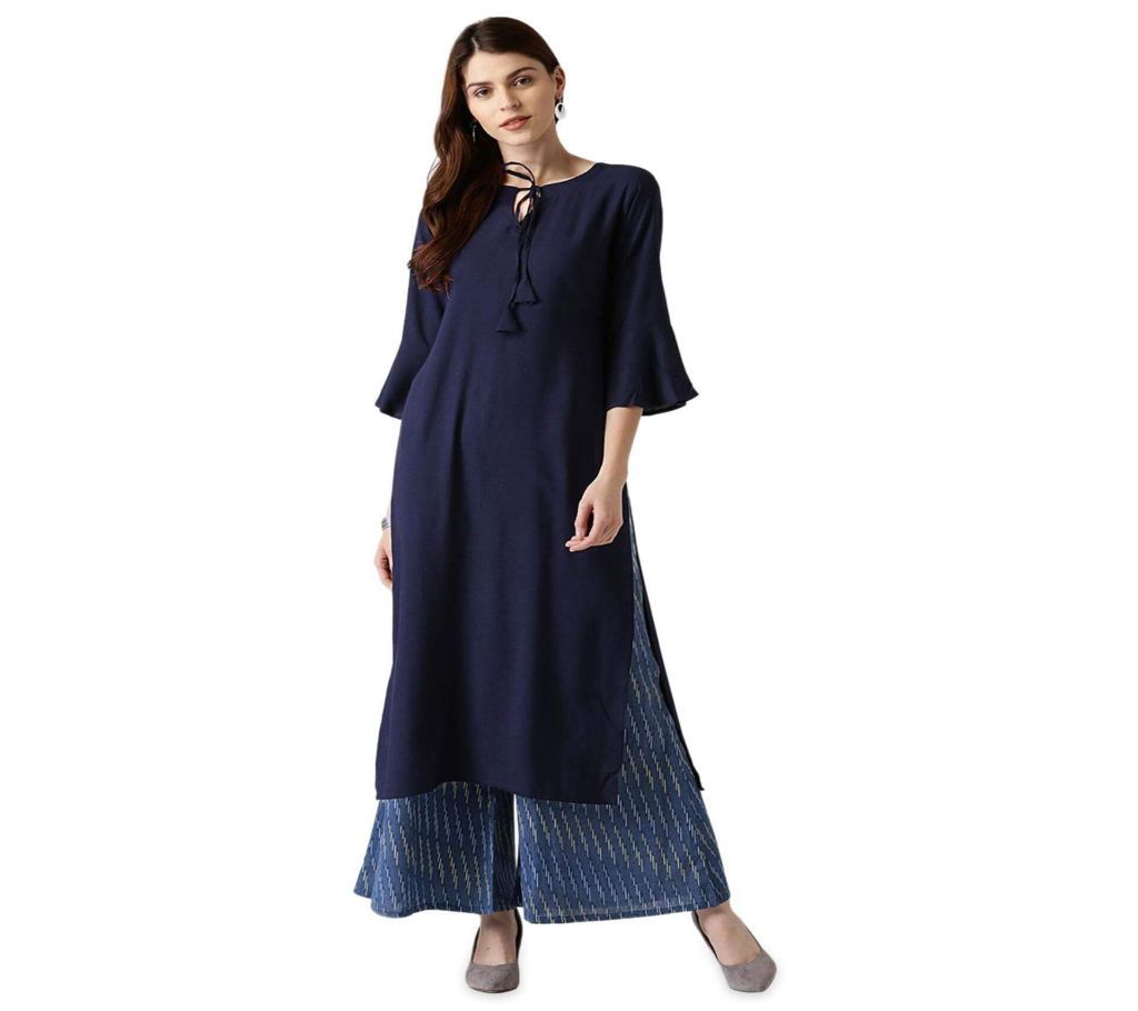 Navy Blue Linen Kurti for Women - (Tailor Made)