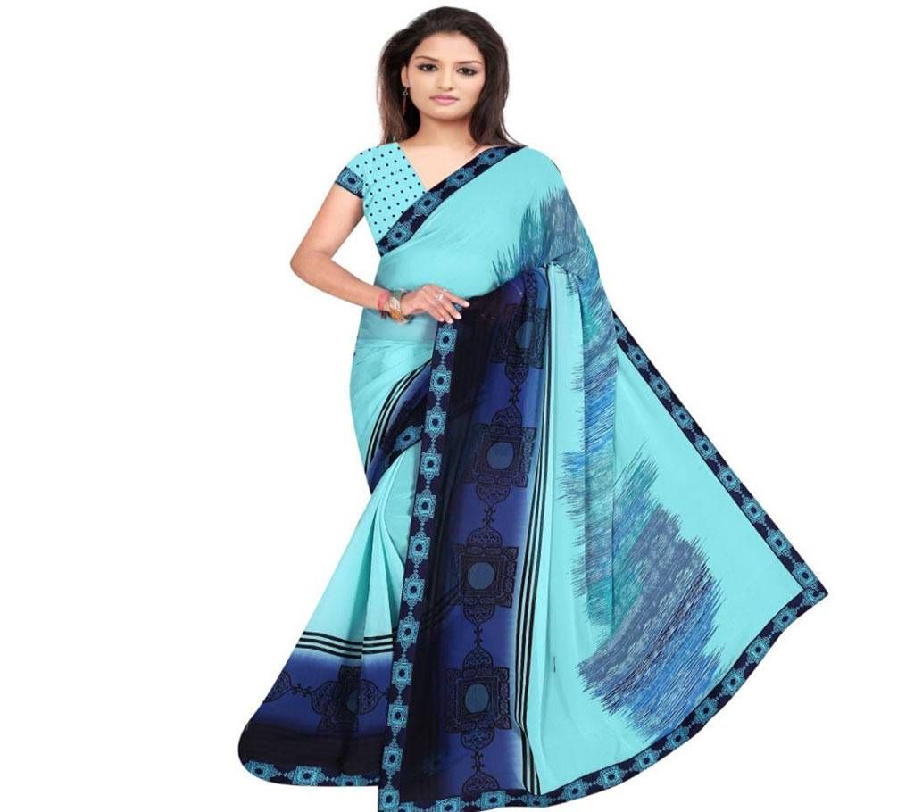 Indian Sky Blue And Dark Blue Silk Printed saree For women (Copy)