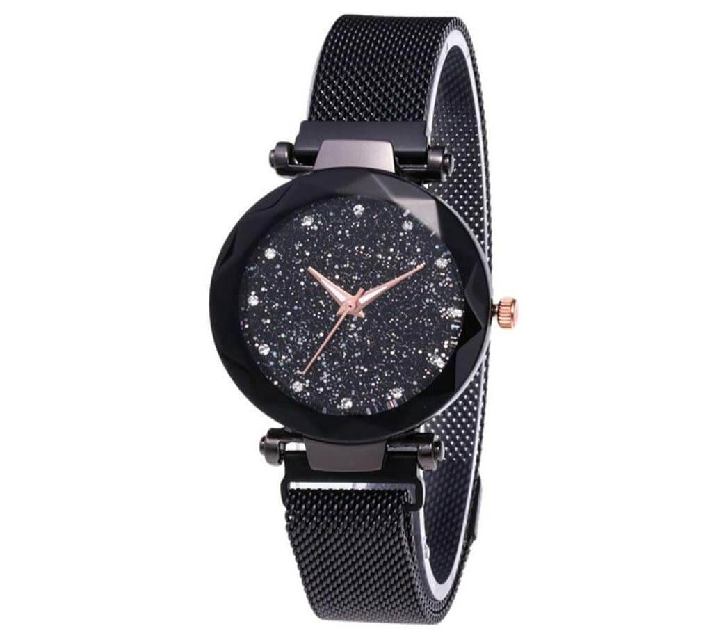 Black Magnet Chain & Black Dial Wrist Watch For Women - BDPW04B - BAL-2020