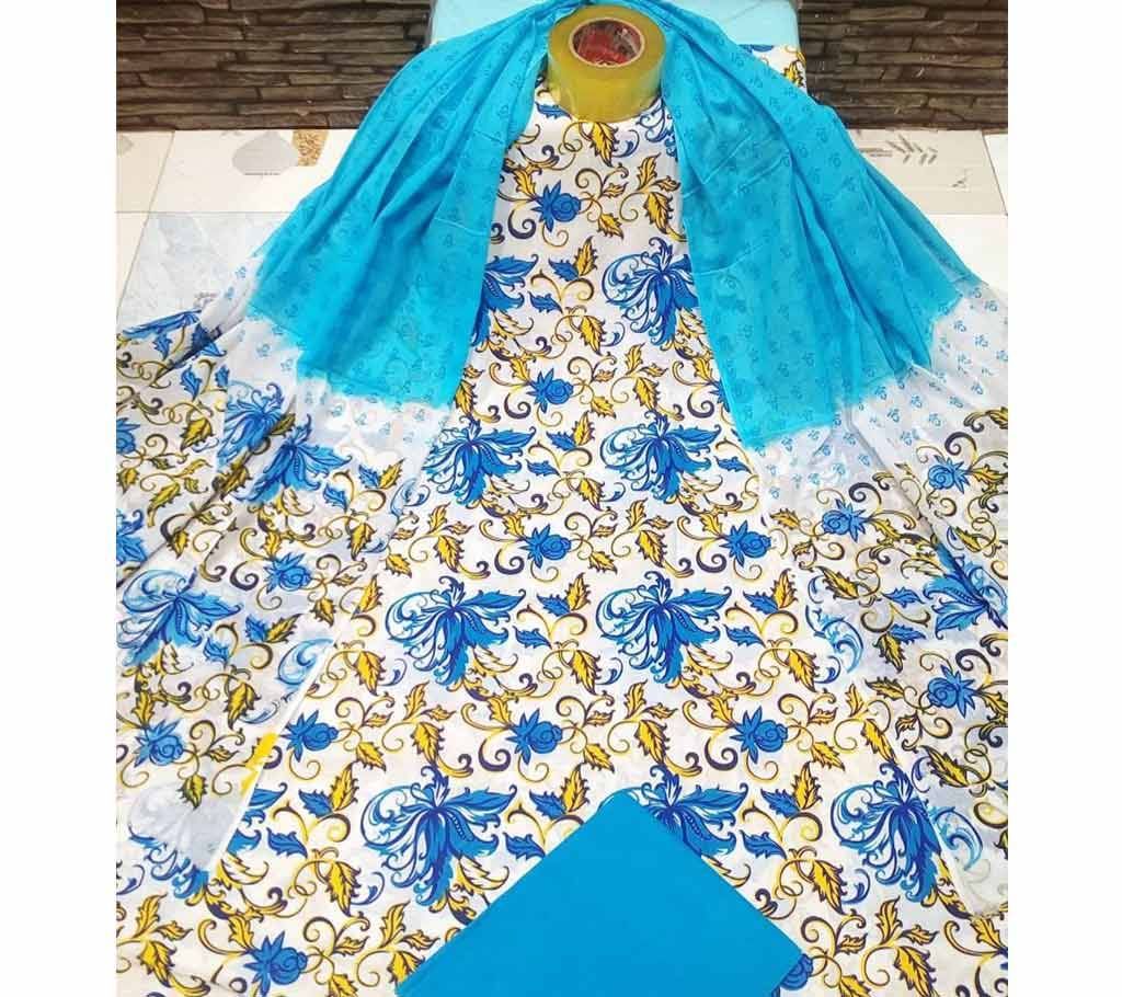 Deshi Cotton Unstitched Joypuri Screen Printed 3Pcs - H12 - MHG