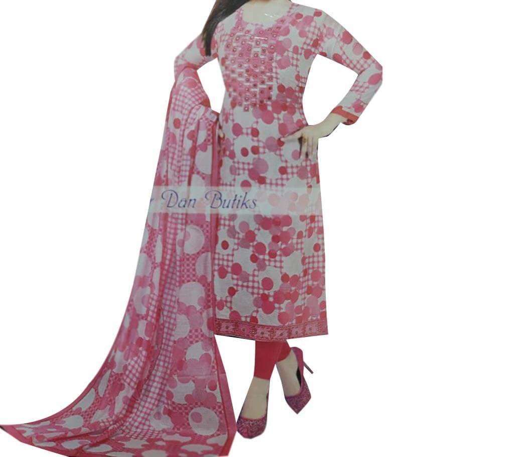 Unstitched Block Printed Cotton Salwar Kamiz Three Piece- 06