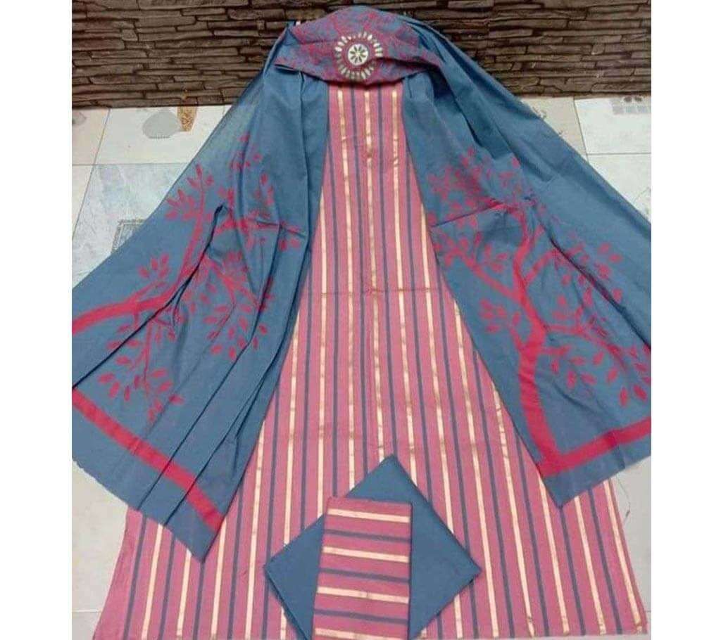 Unstitched Peach and Dark Ash Skin Printed 3 pieces for Women