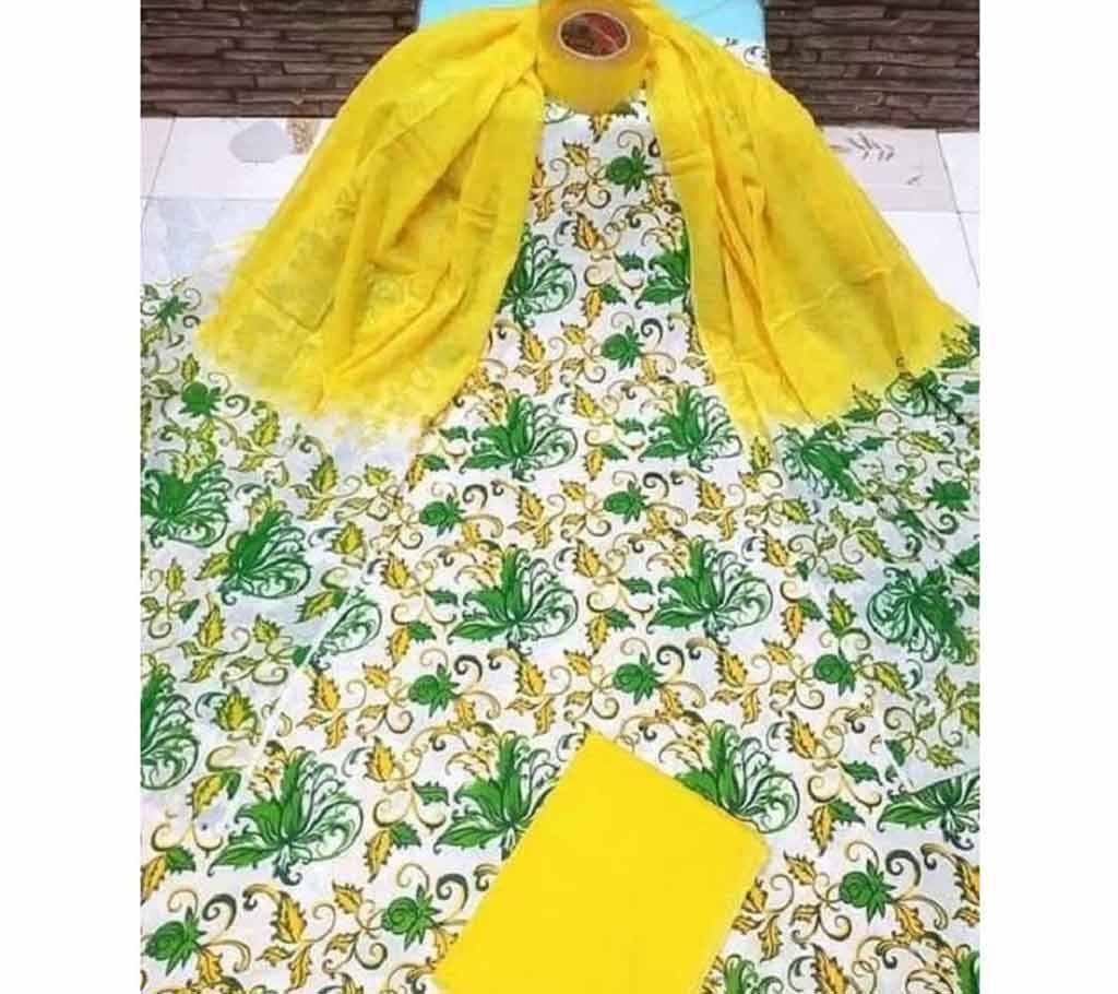 Unstitched Joypuri Cotton 3piece Yellow