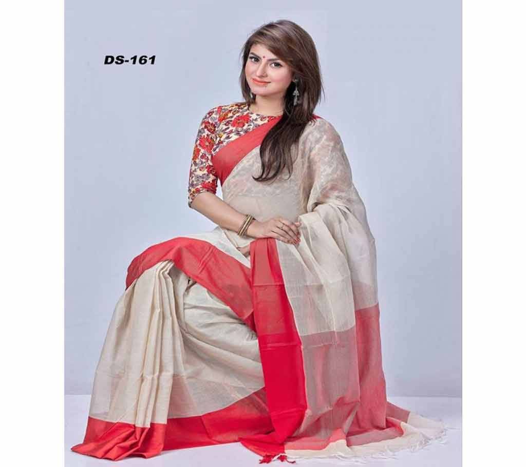 Multicolour Tat Butiques block Saree with Blouse Piece for Women-26