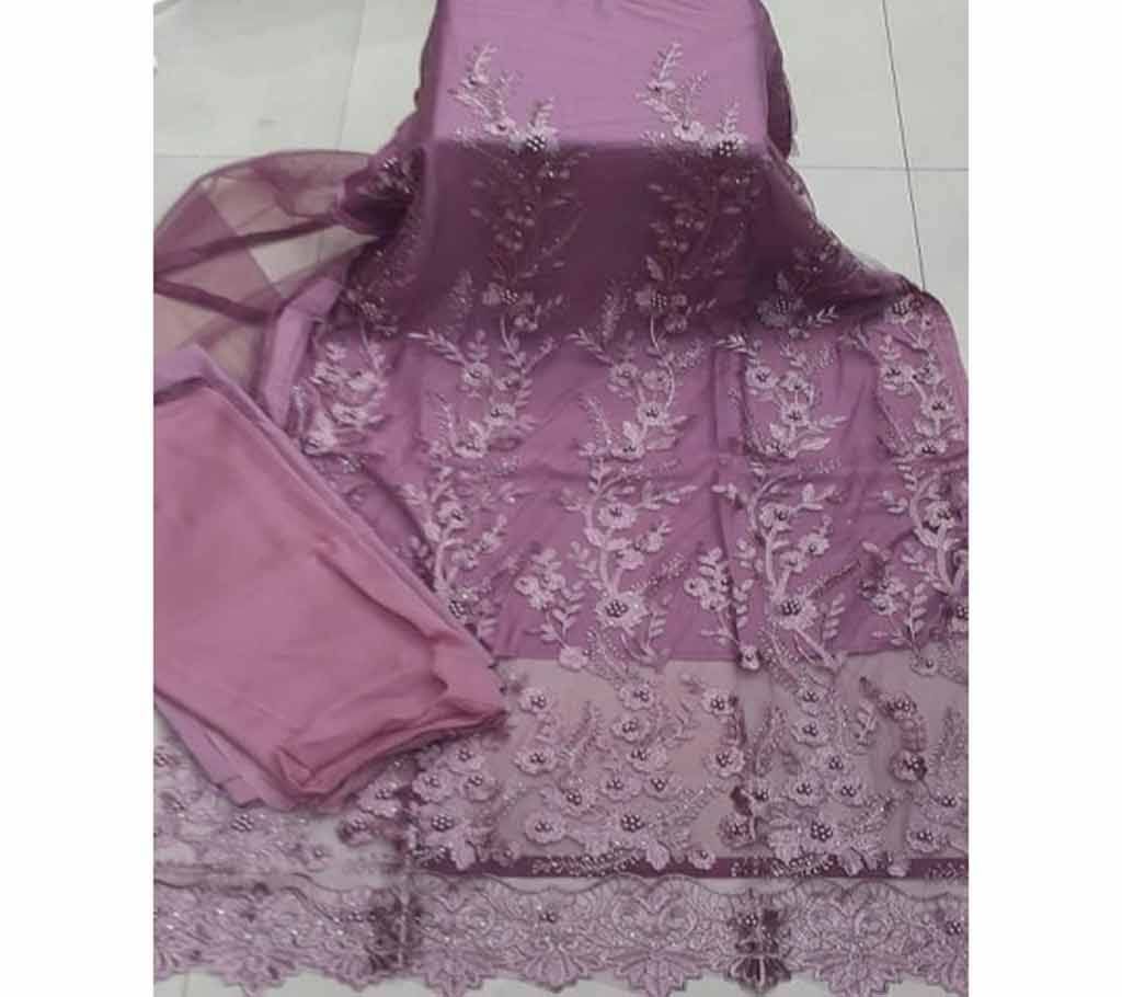 Unstitched Fabric Embroidered Cotton Net Unstitched 3 Piece(With inner)-15