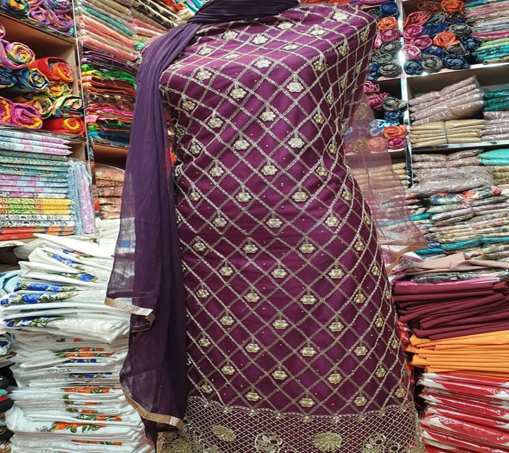 High Fabric Embroidered Cotton Net Unstitched 3 Piece(With inner)-N15