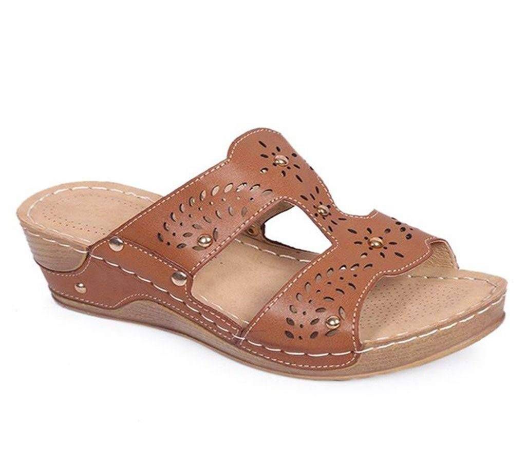 Nino-Rossi Brown Ladies Smooth Leather Box Heel Sandal
