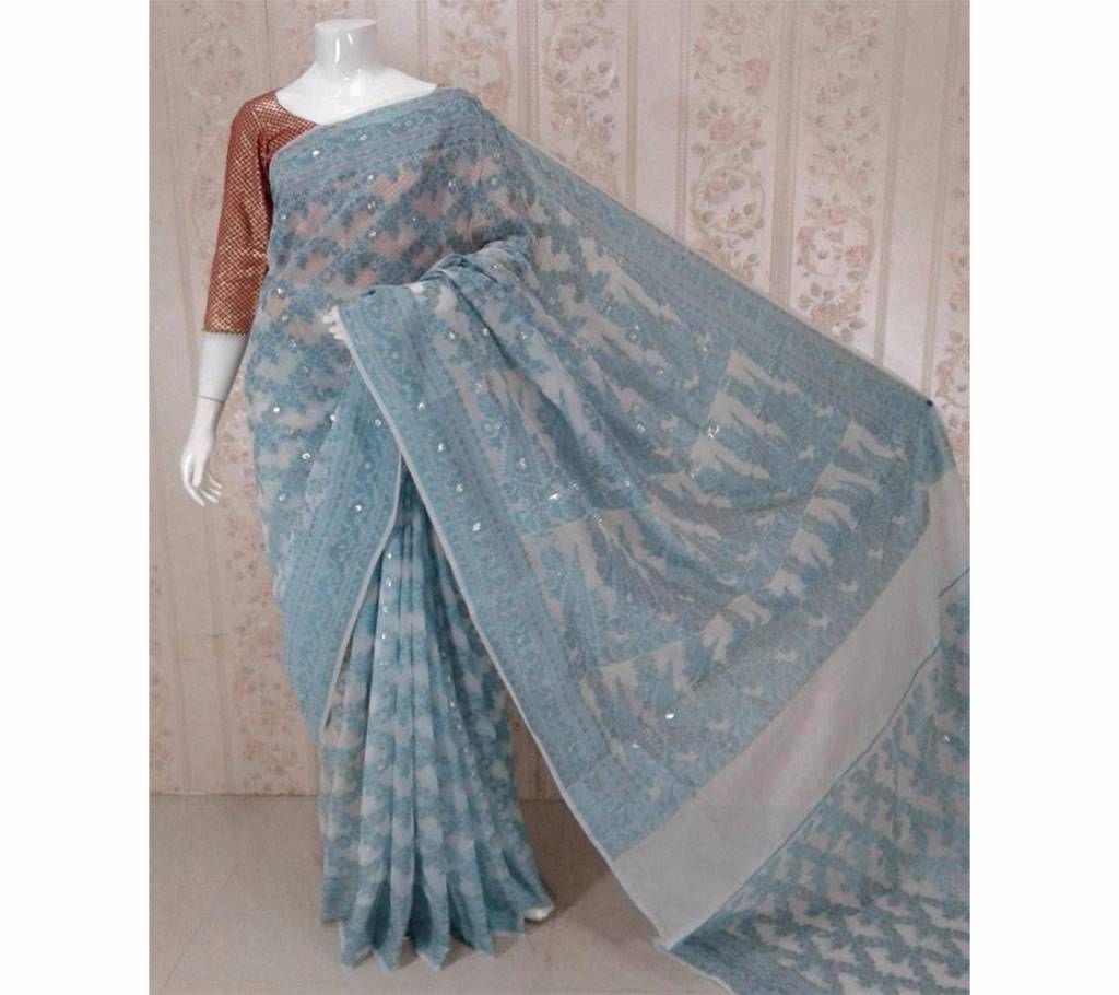 Indigo mirpur jamdani silk sharee 