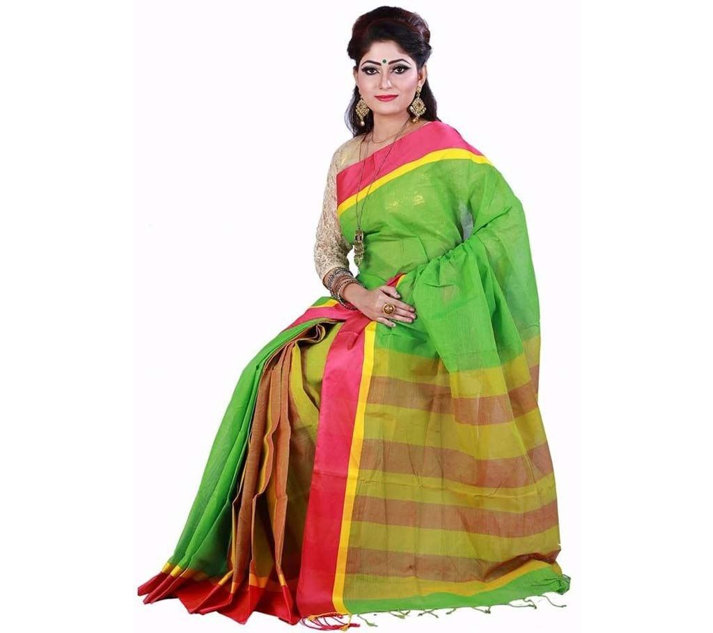 Lemon green color cotton sharee